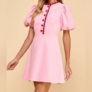 Pink TCEC Courduroy Puff Sleeve Mini Dress